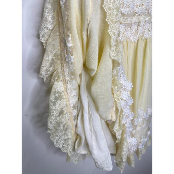 Y2K Freeway Butter Yellow Cream Double Lined Mini Babydoll Dress With White Lace - Picture 7 of 10